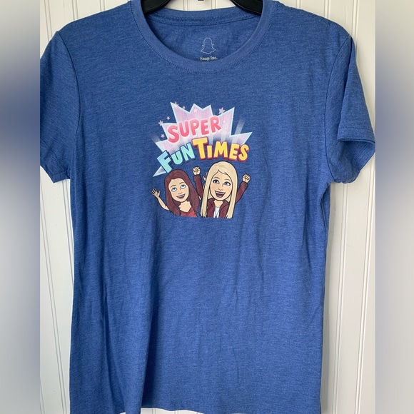 Snap Inc. “Super Fun Times” (XL) Blue Short Sleeve T-Shirt w/blonde & brunette - Picture 2 of 4